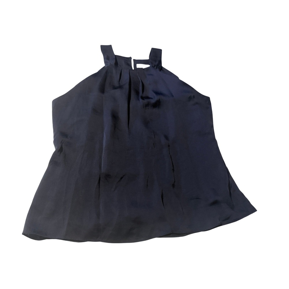 NWOT Violet & Claire True Navy Satin Halter Neck Pleated Blouse Womens L Classic